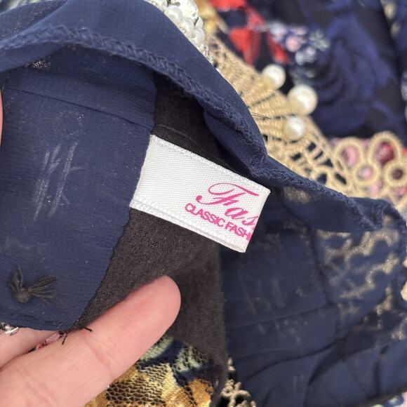 Lace‎ Blouse Medium Pearls Butterflys Gold Crochet Maximalist Victorian Coquette - Picture 12 of 14